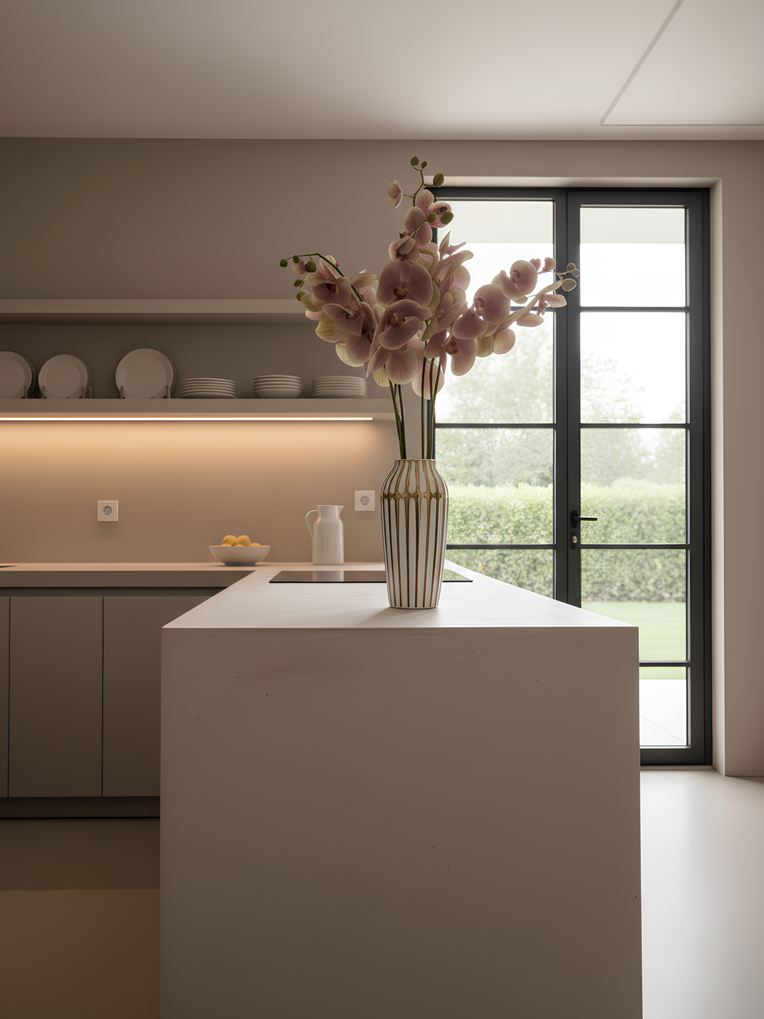 Orquídea polilla Amaranton de 99 cm con tacto real, 6 flores y 1 capullo, color rosa