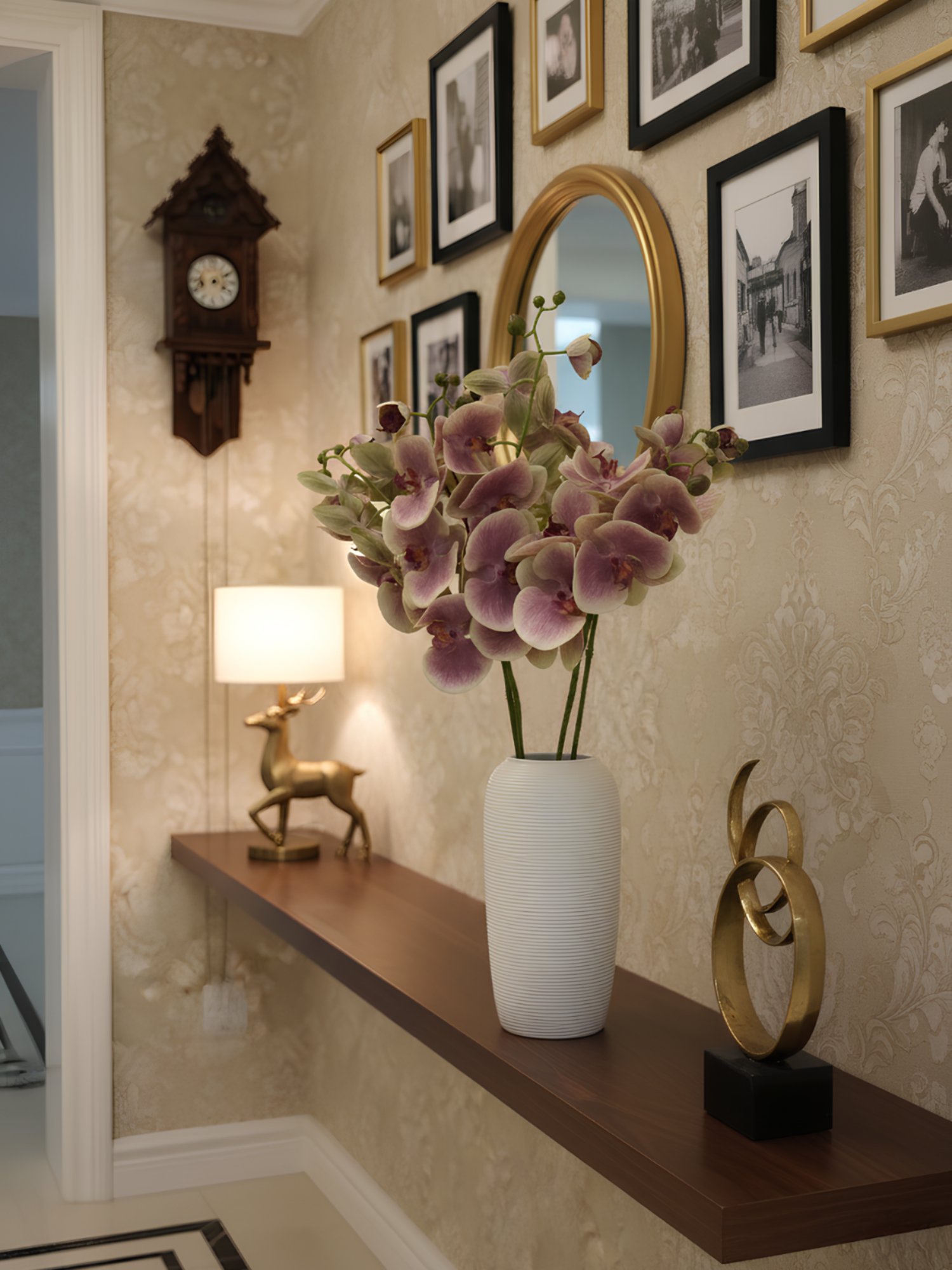 Orquídea polilla Amaranton de 99 cm con tacto real, 6 flores y 1 capullo, color rosa