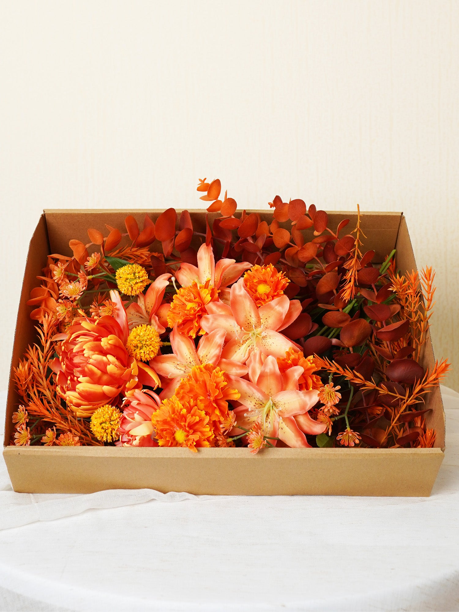 DIY Flower Box Set in Chrysanthemums & Lilies - Orange