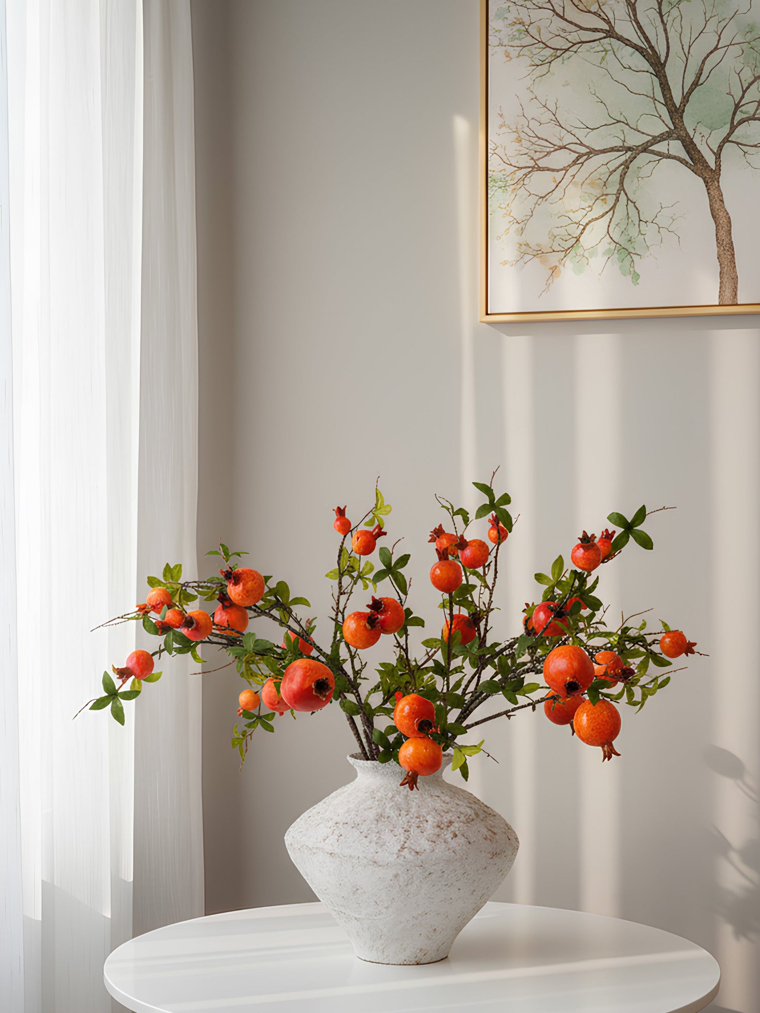 Tallo de granada naranja realista de 35" con 6 hiperbayas 