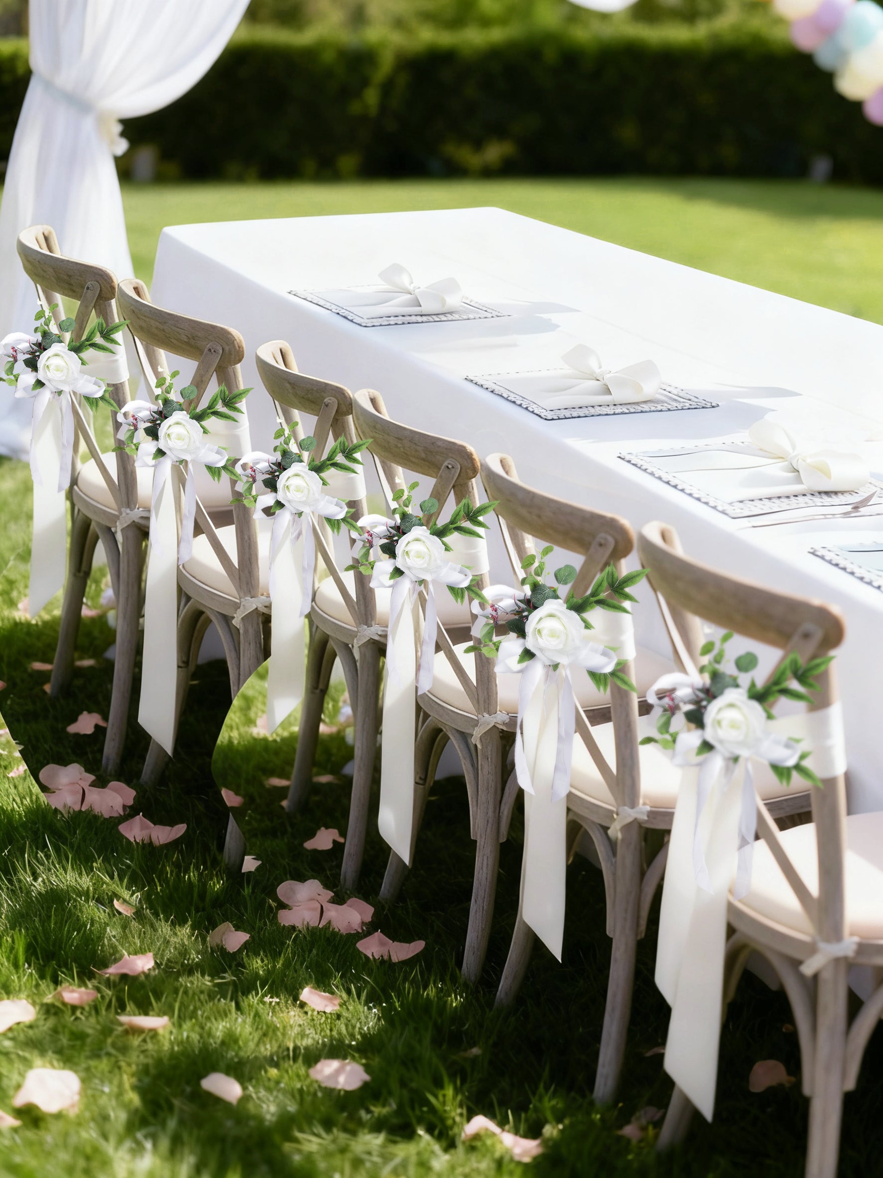 White Rose & Ribbon Decor Set - 6 Pcs