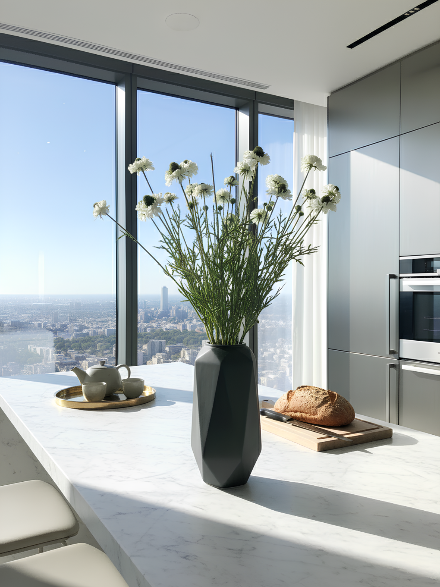 Amaranton™ 29" Realistica™ Scabiosa with 5 Blooms and 1 Bud - White