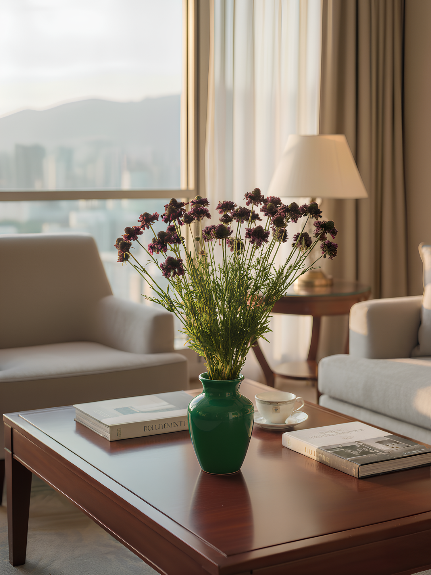 Amaranton™ 29" Realistica™ Scabiosa with 5 Blooms and 1 Bud - Dark Purple