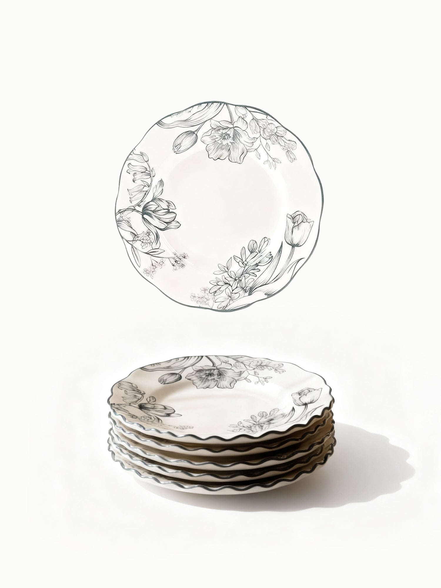 8.25" Underglaze Ceramic Dinner Plate Set - 6pcs