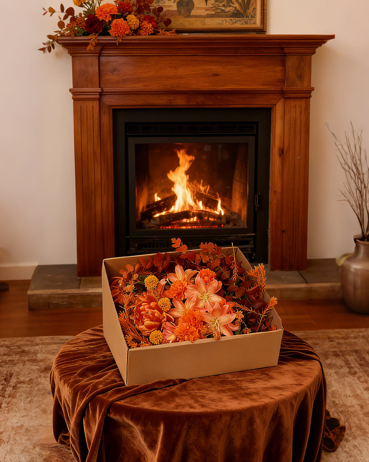 DIY Flower Box Set in Chrysanthemums & Lilies - Orange