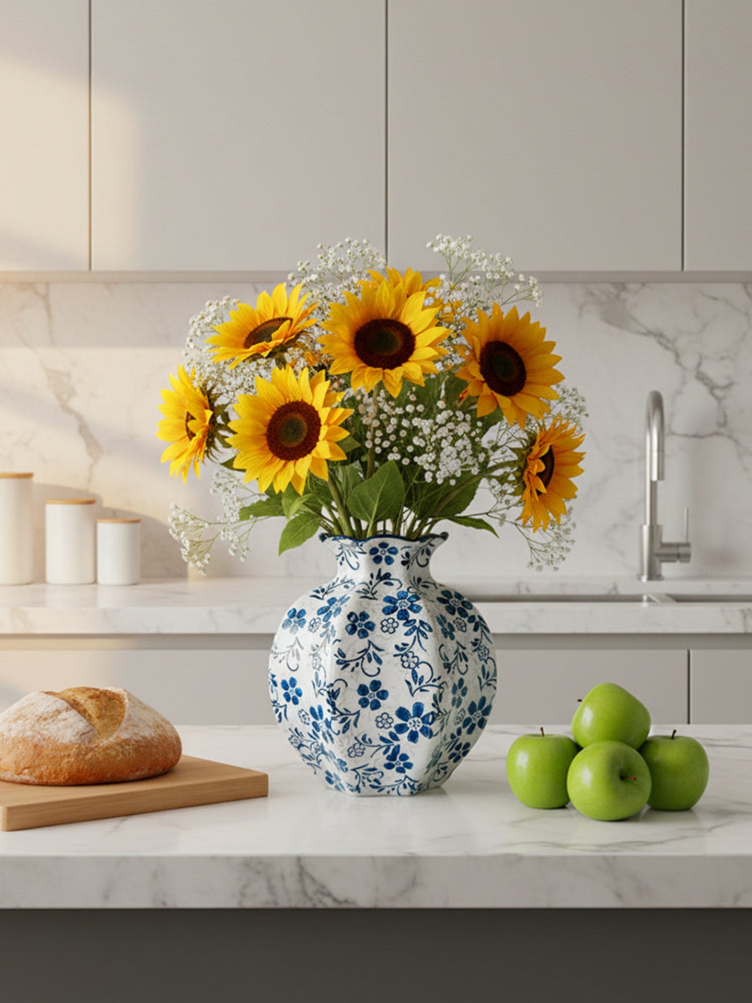 Jarrón festoneado Amaranton de 18 cm con diseño de prado índigo 