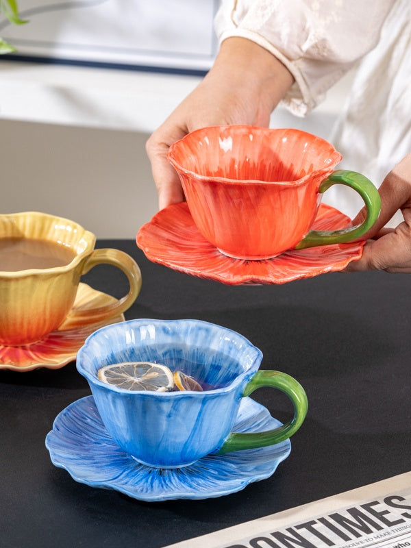Poppy Flower Design Coffee Cup Set