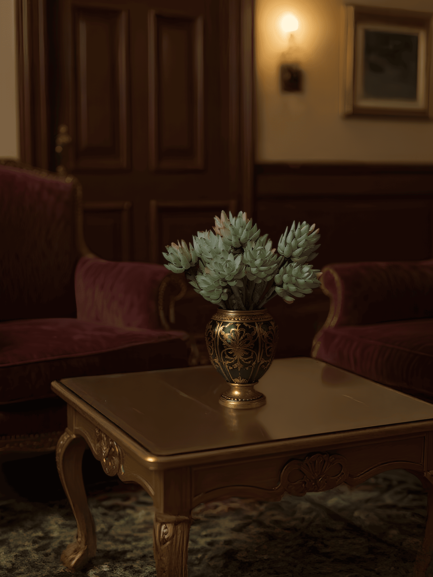 Amaranton 17" Real touch - Suculenta de 3 cabezas - Verde marrón