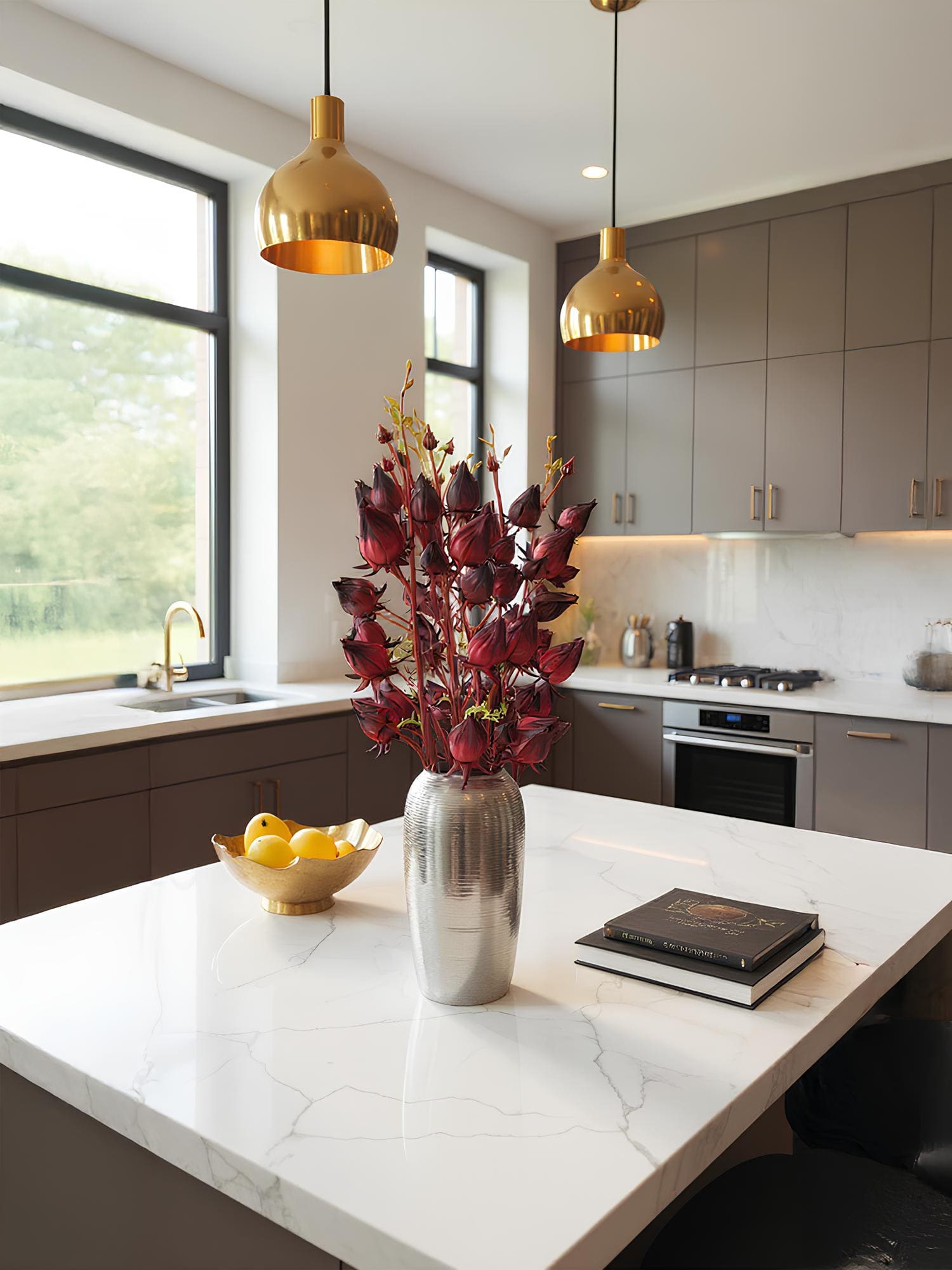 Amaranton 33" Artificial Roselle Fruits 7 Headed