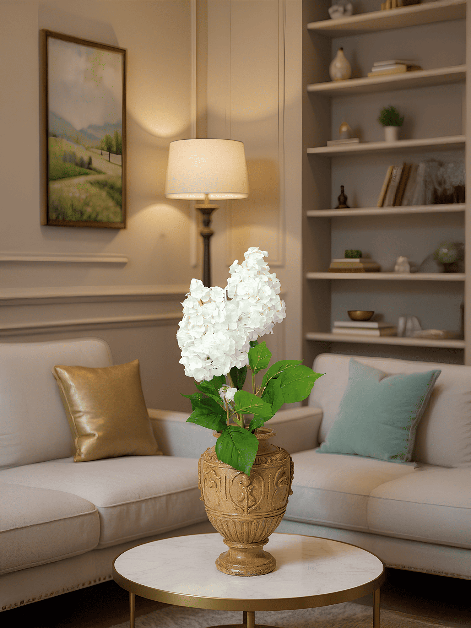 Hortensia Pagoda Amaranton de 83 cm con tacto real - Blanca