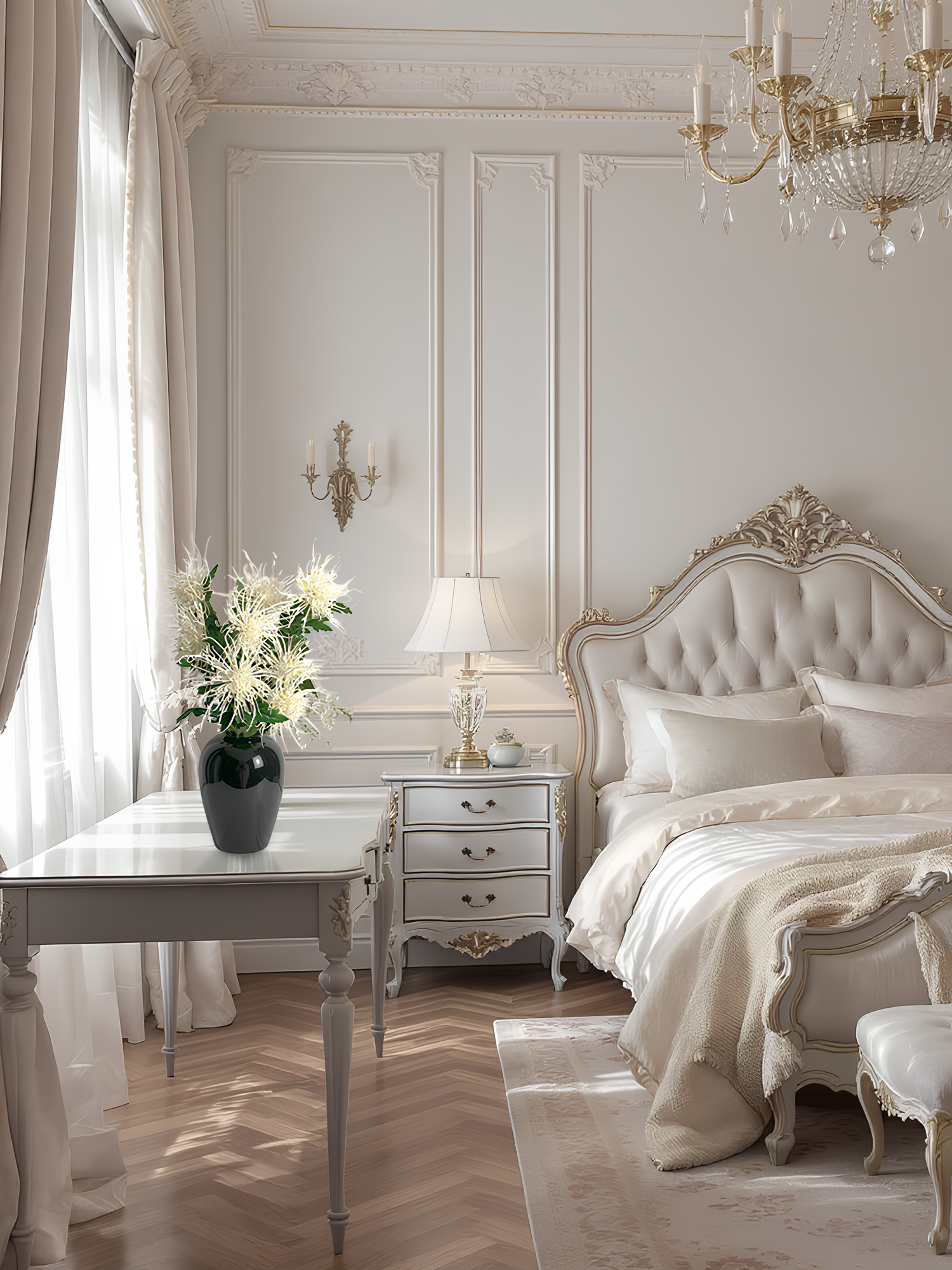 Crisantemo realista de 30" con forma de árboles ardientes - Blanco