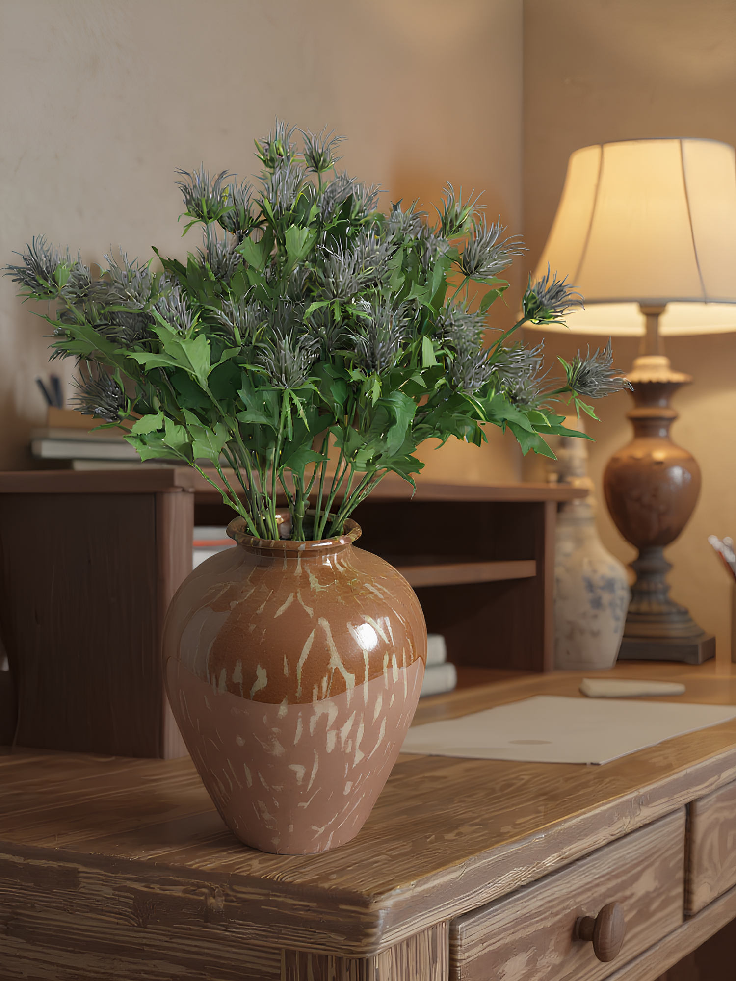 Amaranton 27" Frutos realistas de Atractylodes de 4 cabezas - Morado