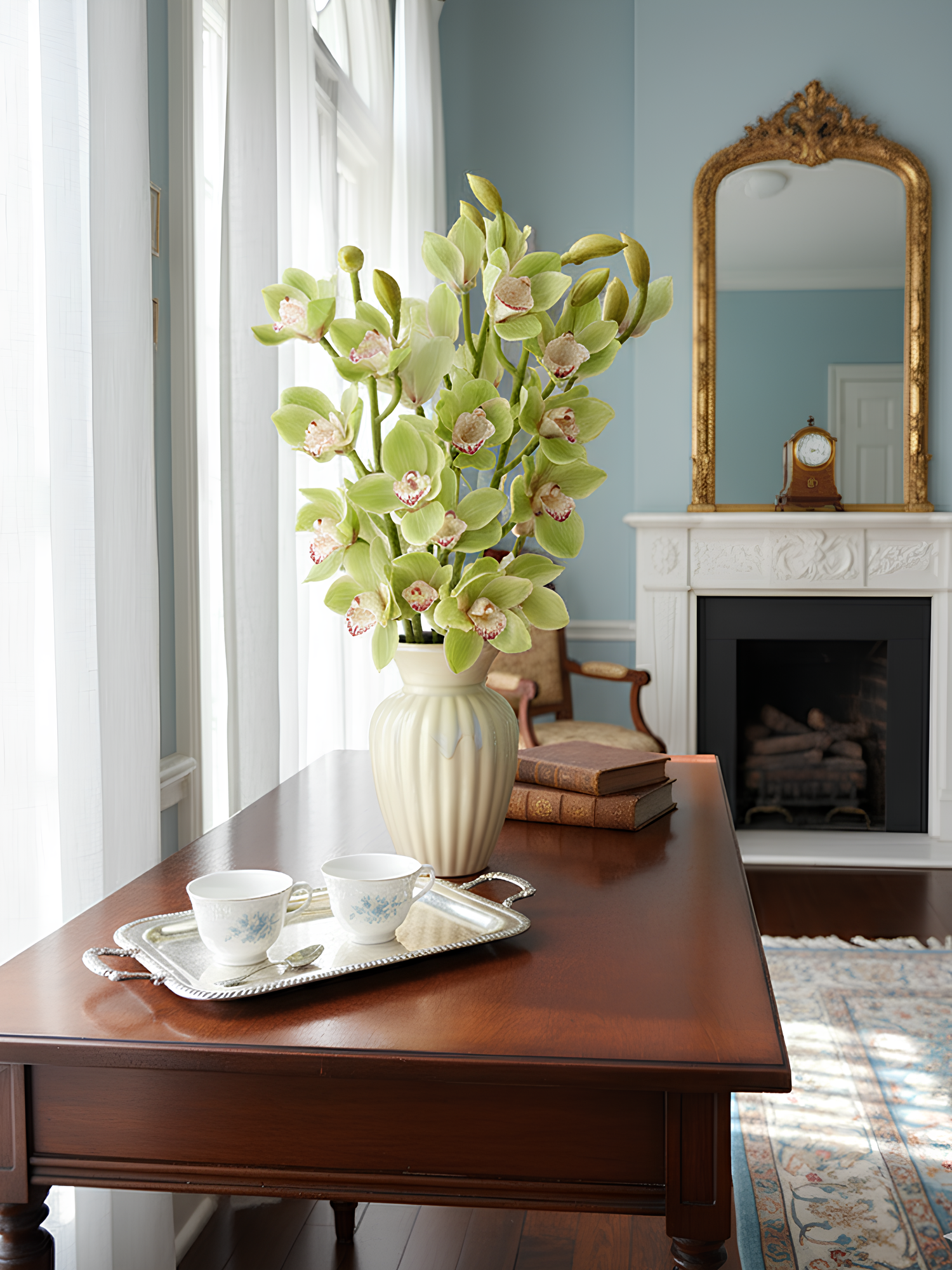 Orquídea Cymbidium Amaranton de 81 cm con tacto real - Verde