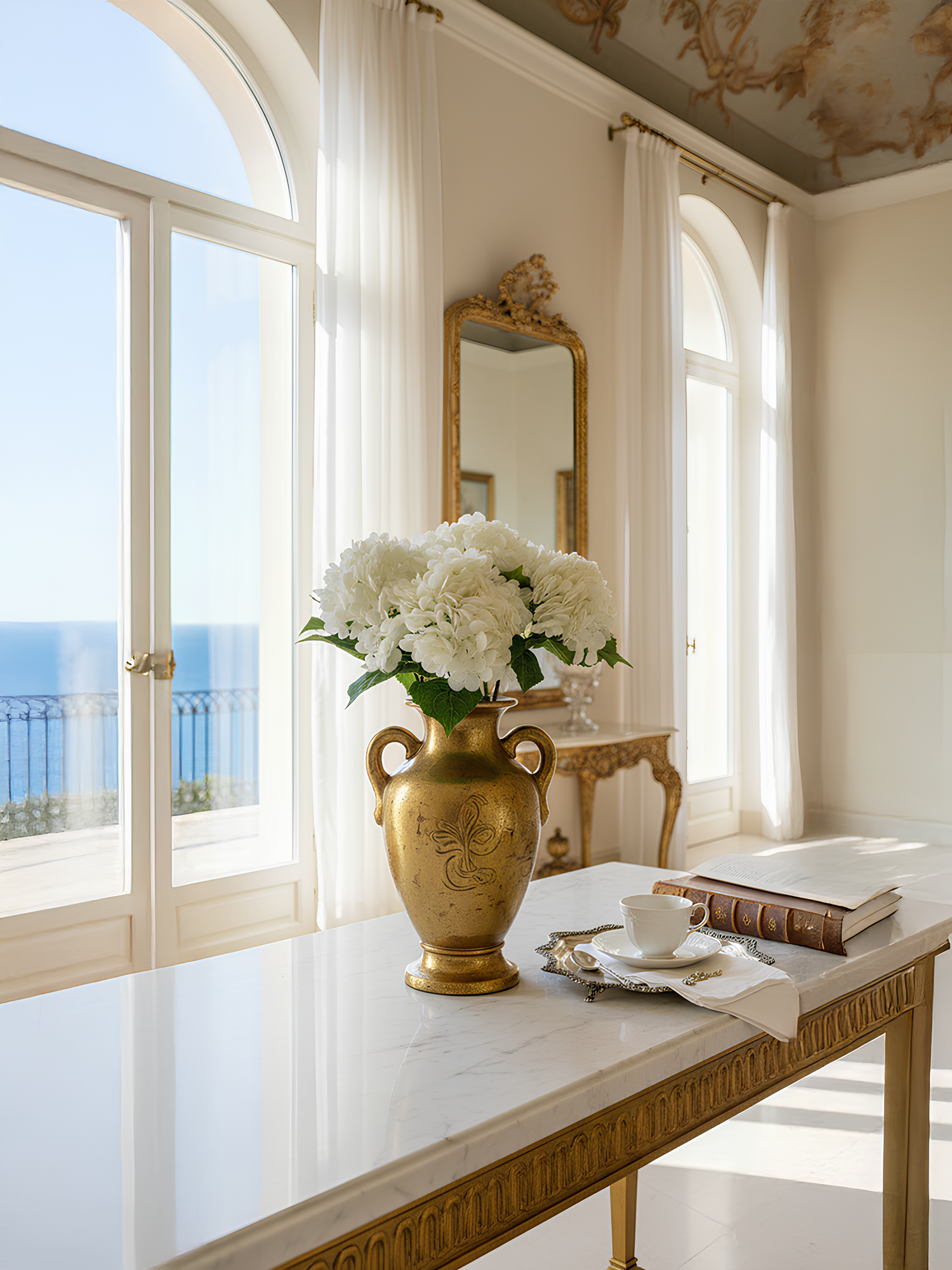 Hortensia Amaranton de 21" con tacto real - Blanca