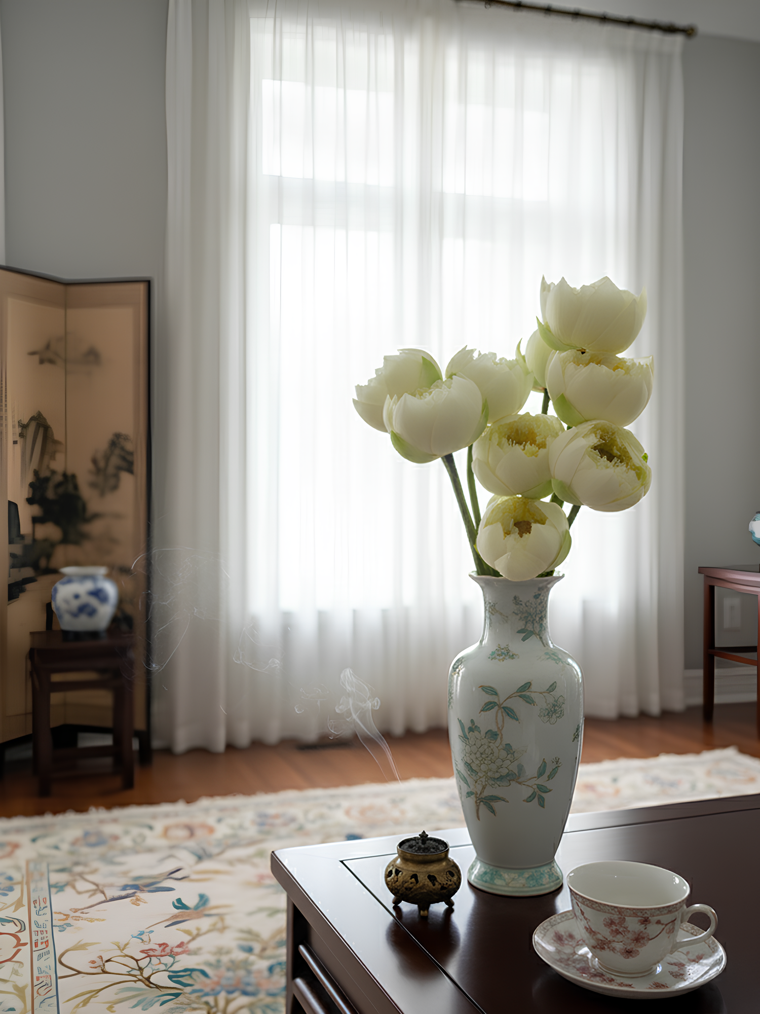 Amaranton 26" Flor de loto de tacto real - Blanco