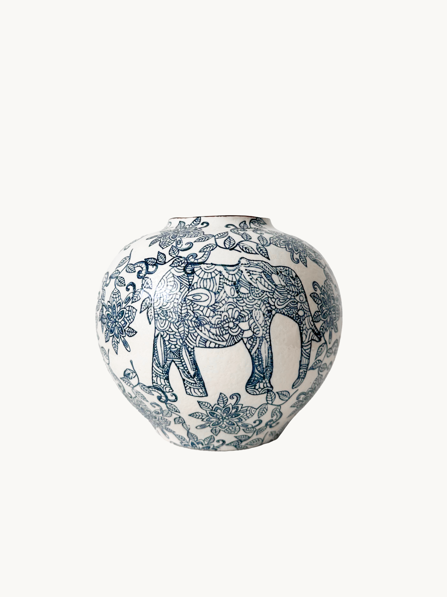 Tarro de jengibre con forma de elefante azul y blanco de 7" de Amaranton 