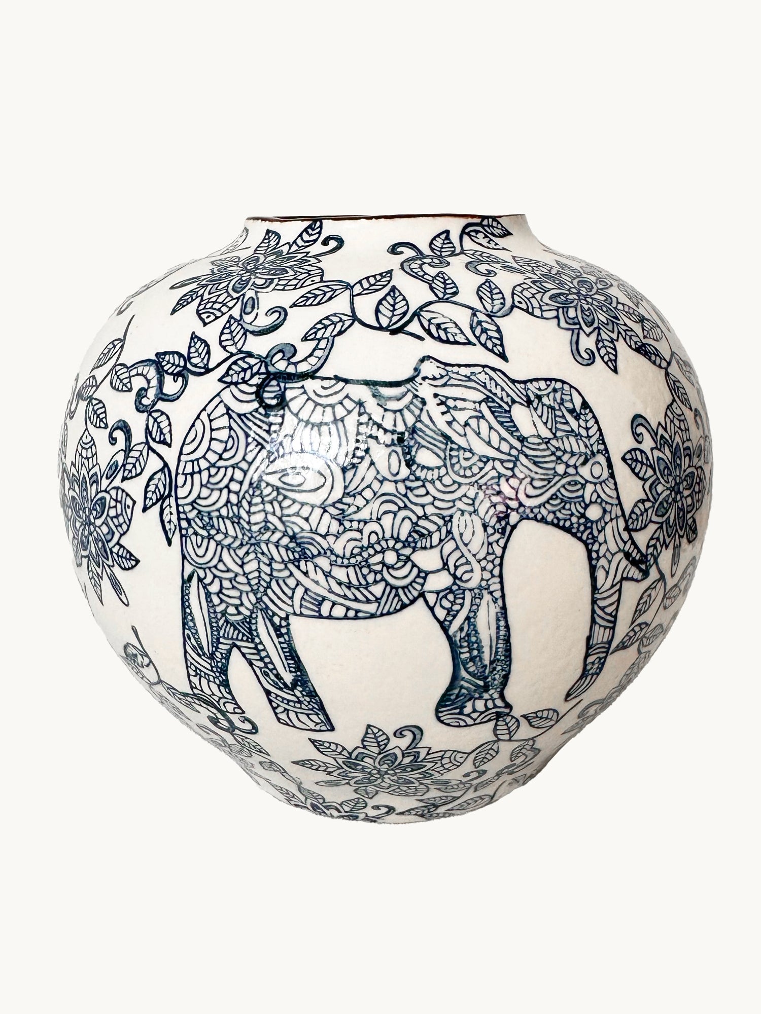 Tarro de jengibre con forma de elefante azul y blanco de 7" de Amaranton 