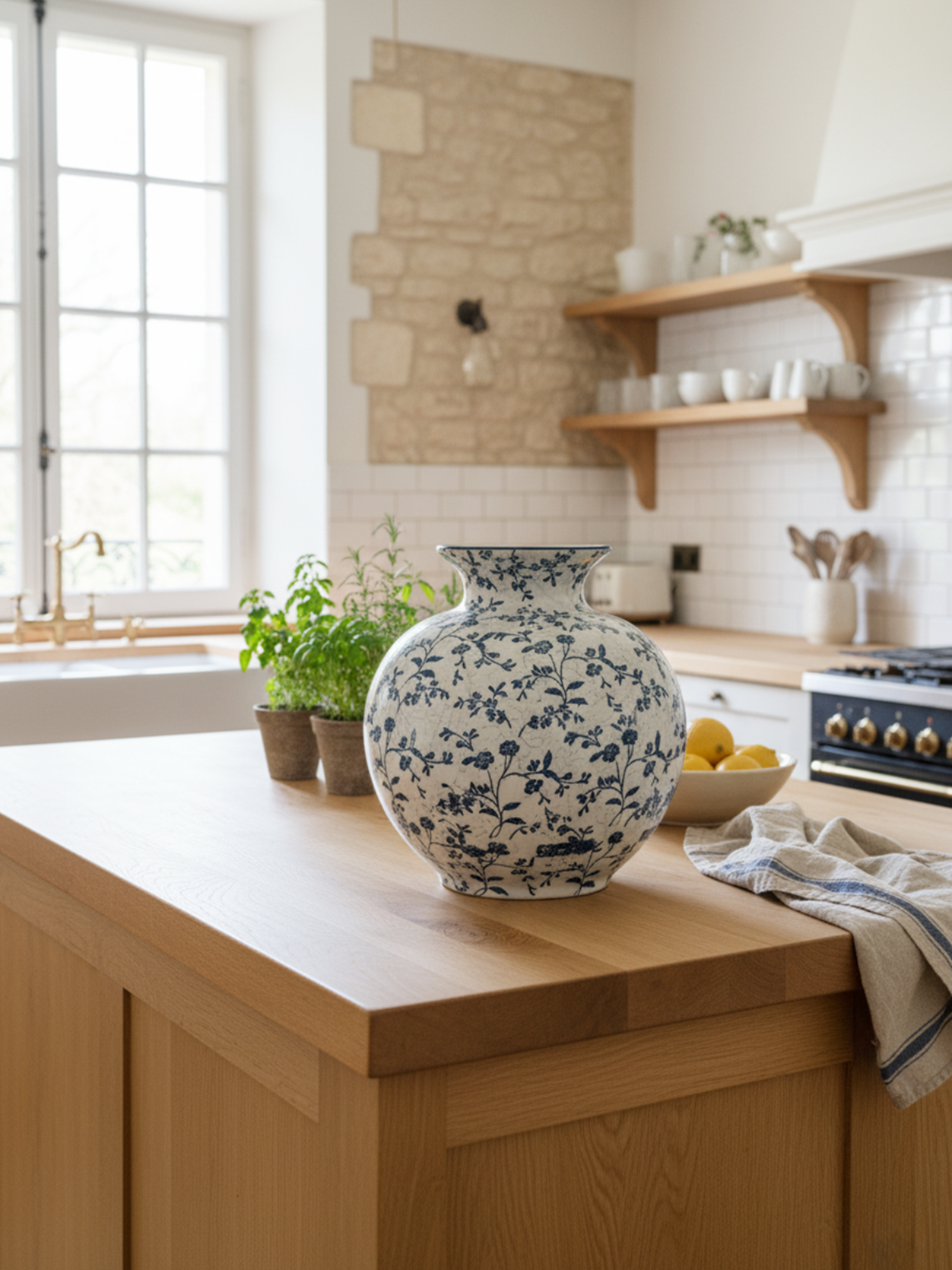 Jarrón floral redondo de cerámica - Boca ancha