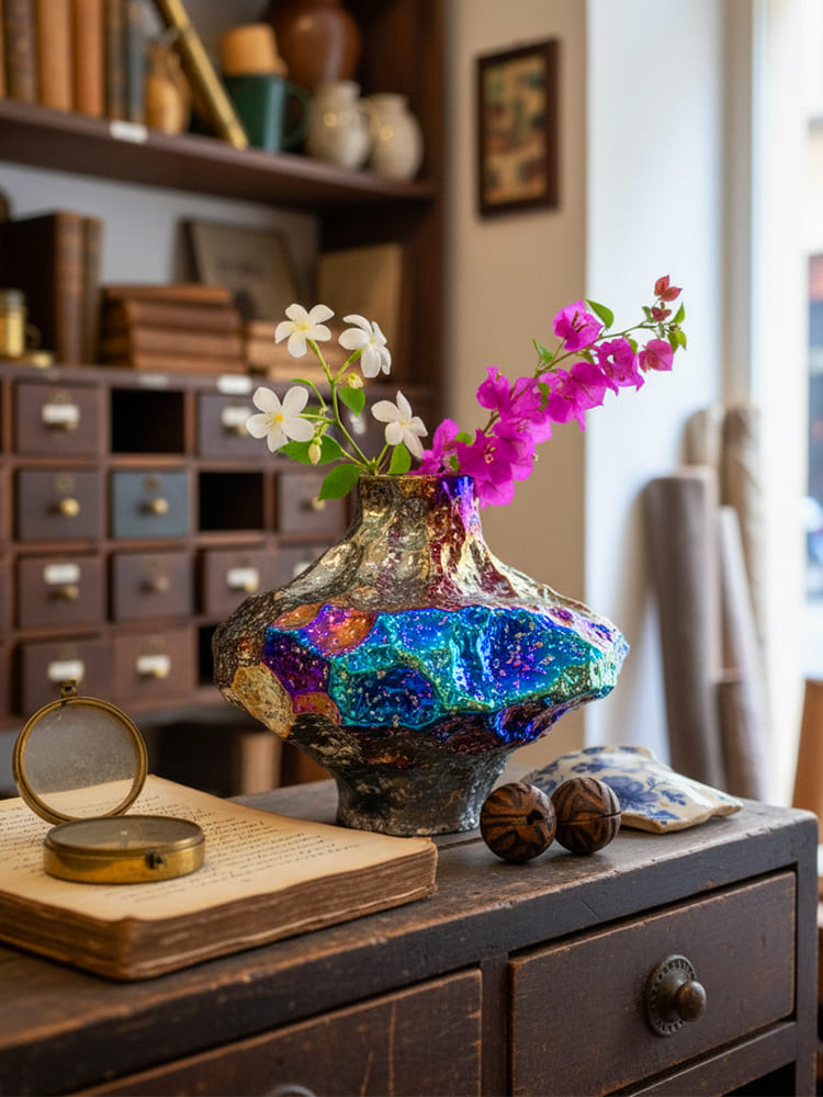 Jarrón escultórico de lava Aurora Amaranton de 18 cm