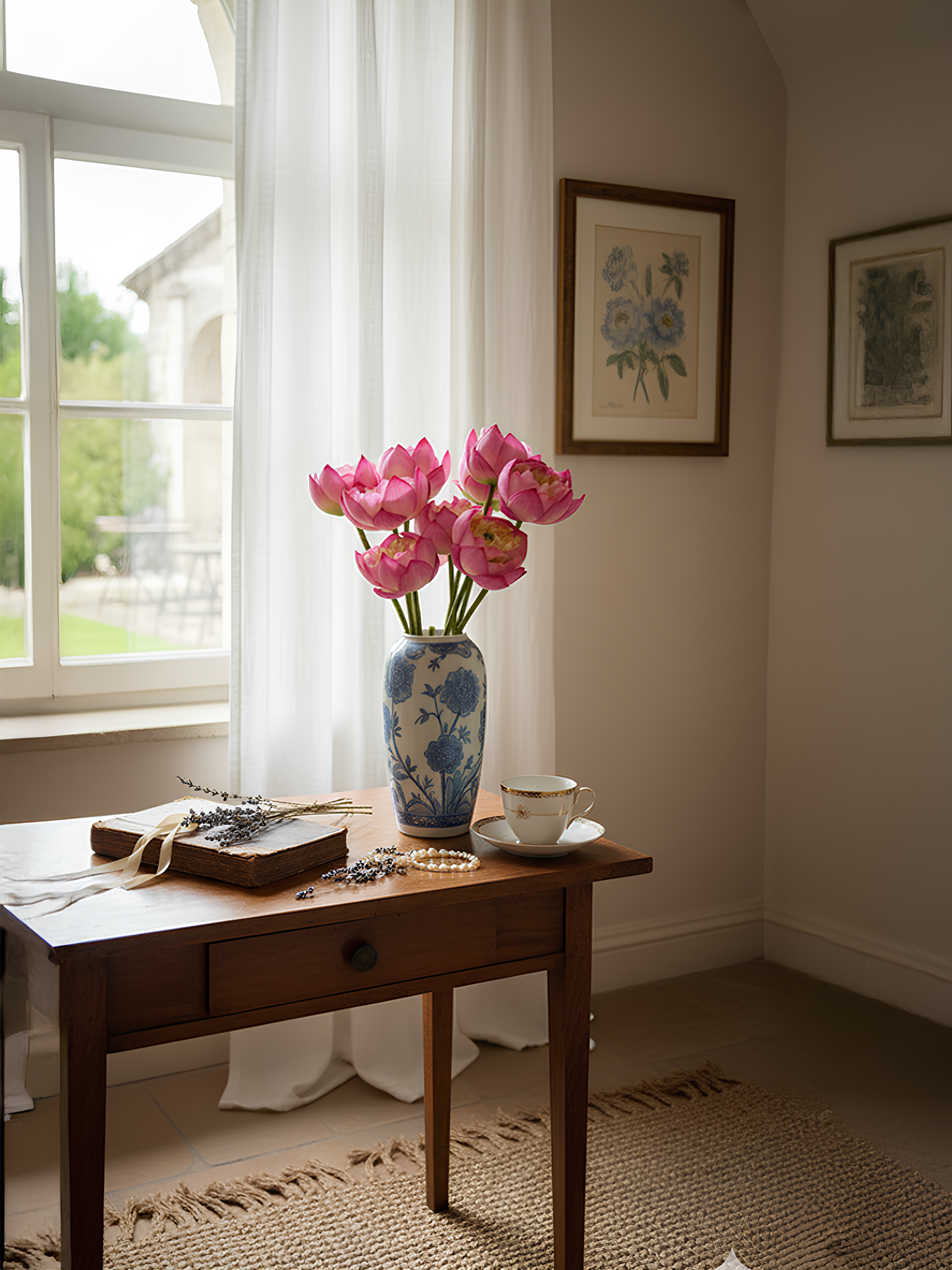 Amaranton 25.6" Flor de loto de tacto real - Rosa