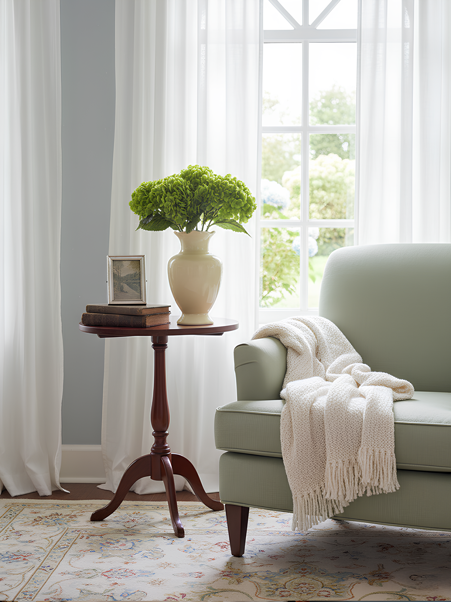 Hortensia Amaranton de 21" con tacto real - Verde