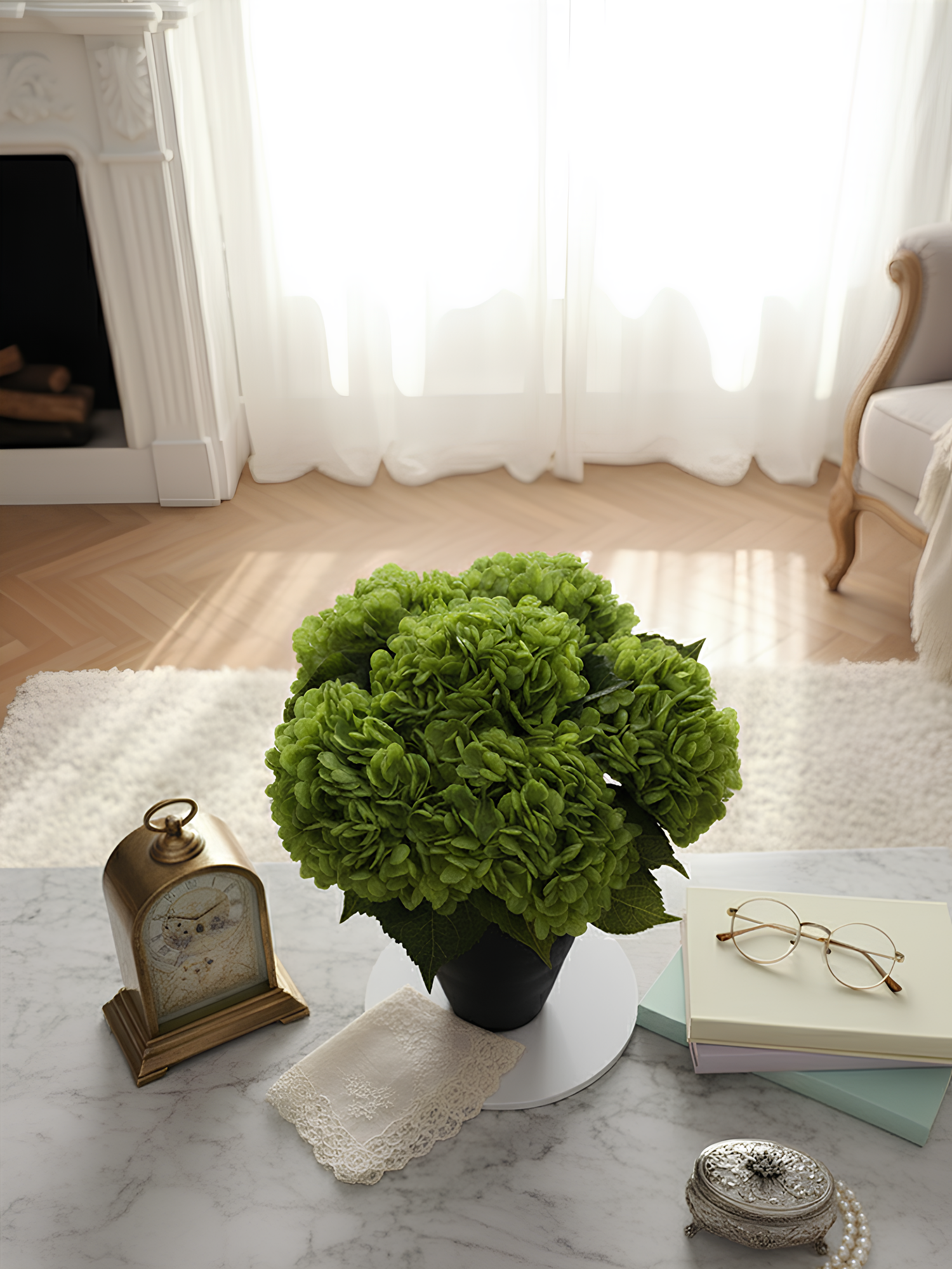 Hortensia Amaranton de 21" con tacto real - Verde