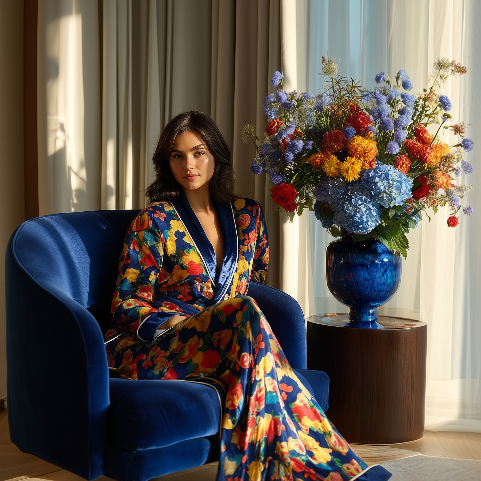 Luxury Floral™ | Velvet Long Robe Morning Loungewear - Blue