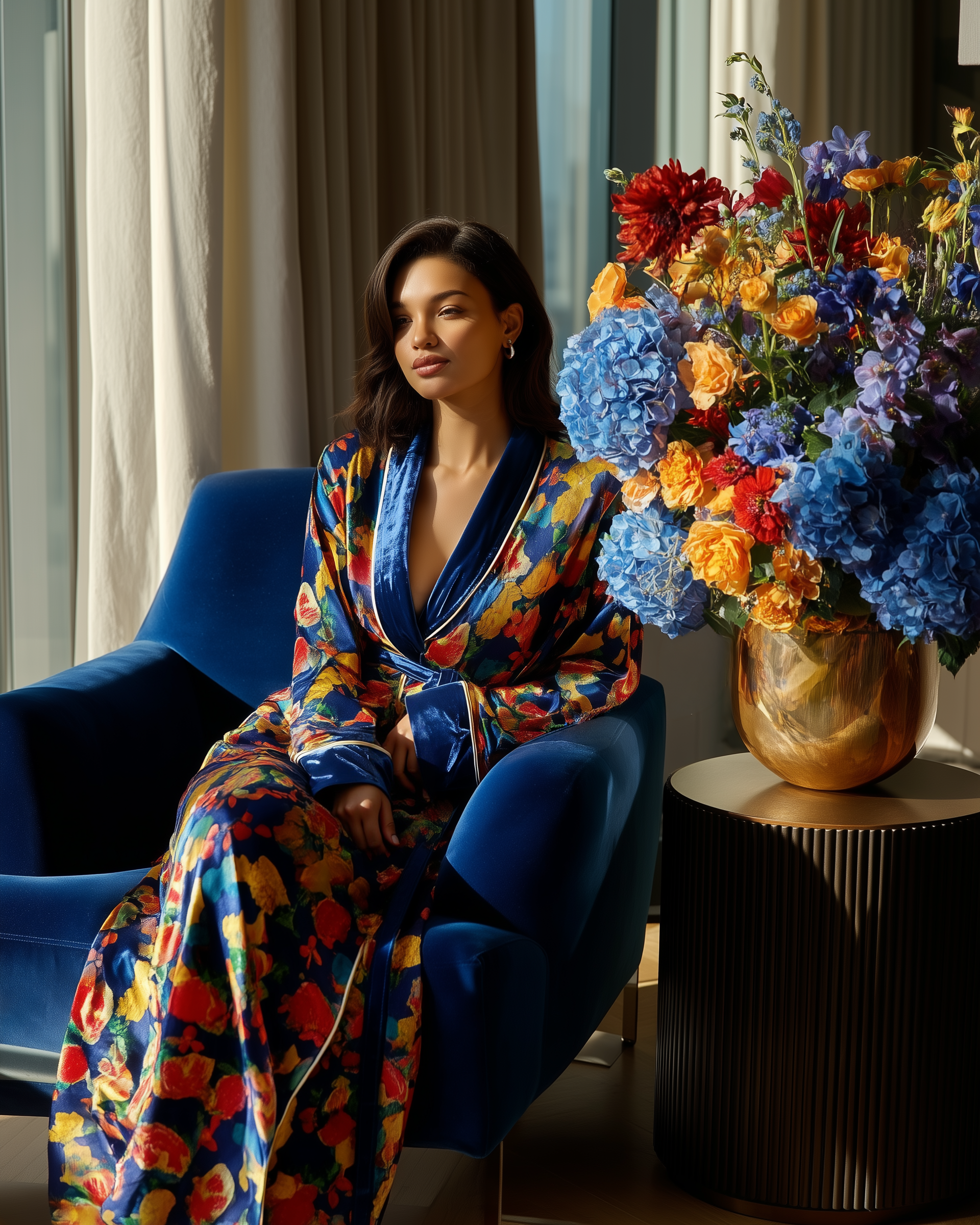 Luxury Floral™ | Velvet Long Robe Morning Loungewear - Blue