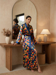 Luxury Floral™ | Velvet Long Robe Morning Loungewear - Blue