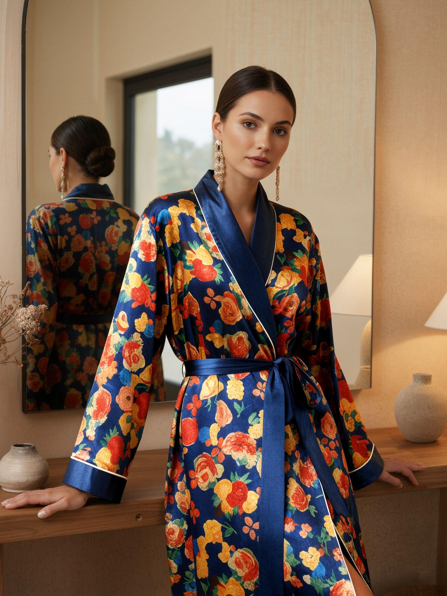 Luxury Floral™ | Velvet Long Robe Morning Loungewear - Blue