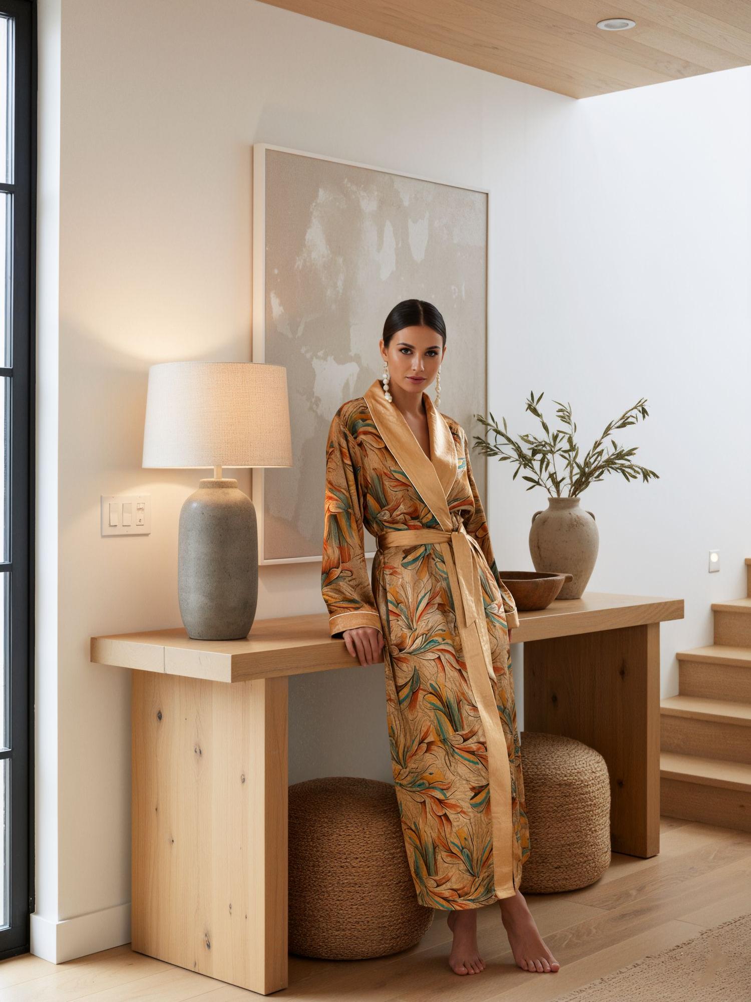 Luxury Floral™ | Velvet Long Robe Morning Loungewear - khaki