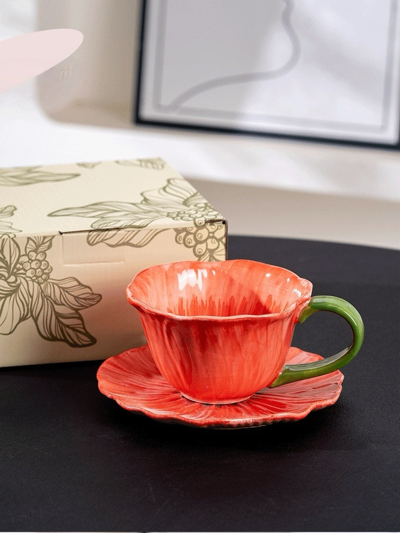 Poppy Flower Design Coffee Cup Set