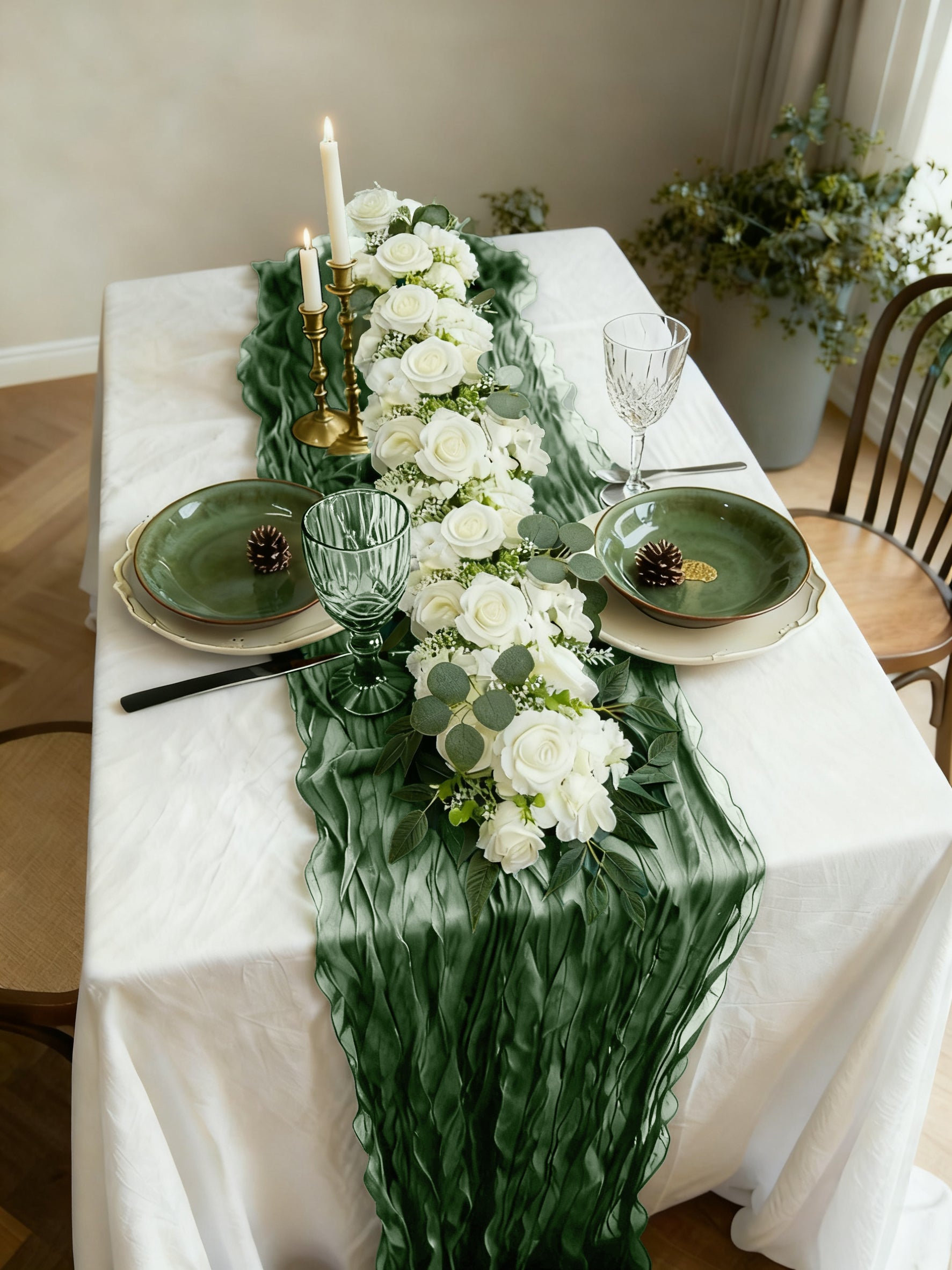 42.5" White Rose & Eucalyptus Faux Floral Table Arrangement