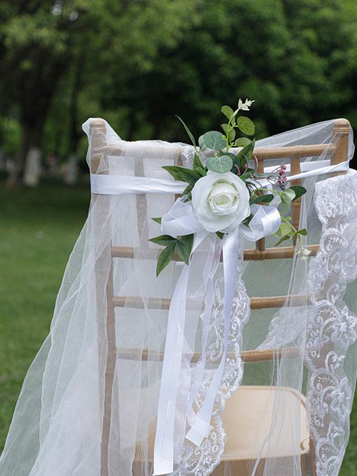 White Rose & Ribbon Decor Set - 6 Pcs