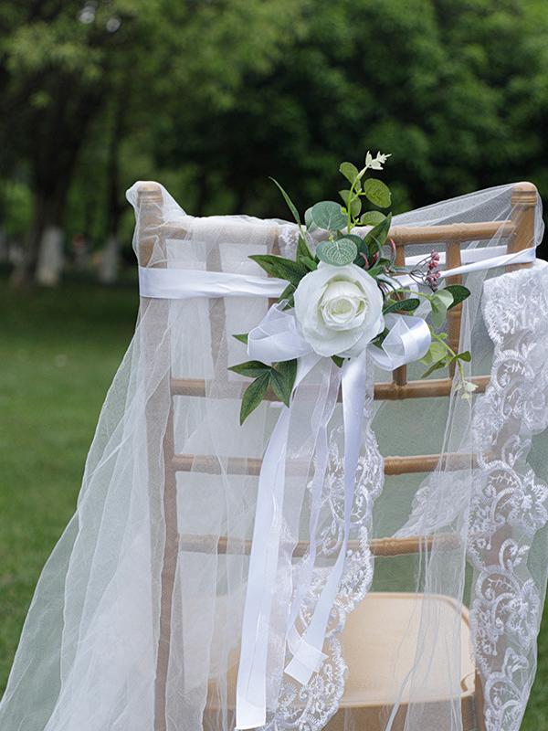 White Rose & Ribbon Decor Set - 6 Pcs